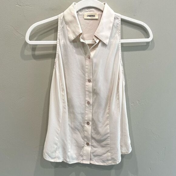 NWT L’AGENCE Cream White Button Down Sleeveless Top - Picture 1 of 12